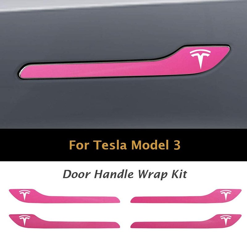 IPG for Tesla Model 3 / Model Y Door Handle Decal Sticker Wrap Kit (Set of 4) with Tesla Logo (Gloss Pink) - Image 3
